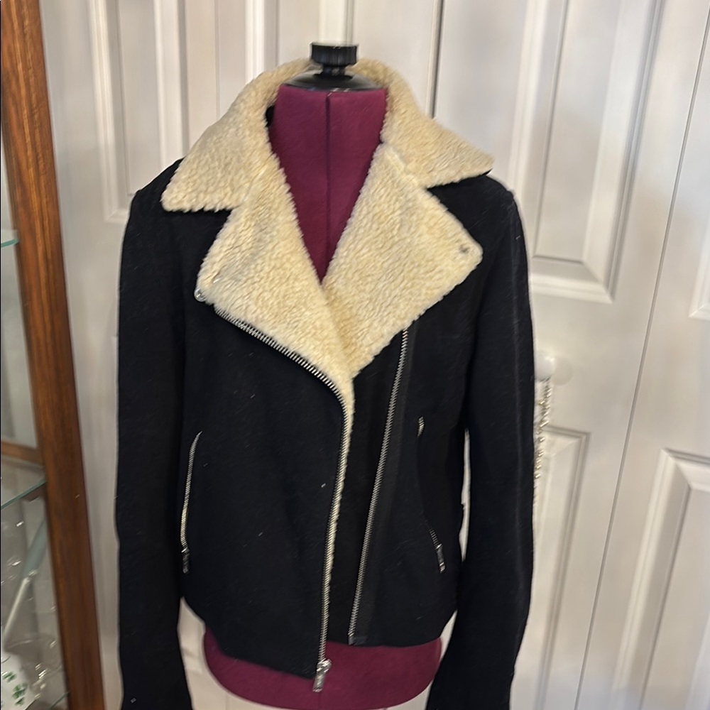 GAP Black and Cream Teddy Jacket with Sherpa Lining